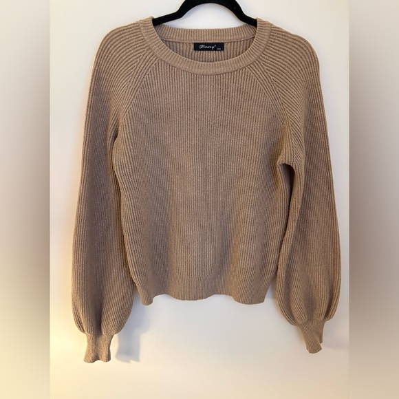 Finery Sweaters - Cashmere-feel Luxe Soft Ribbed Knit Light Brown Sweater | Scandi Girl | Feminine